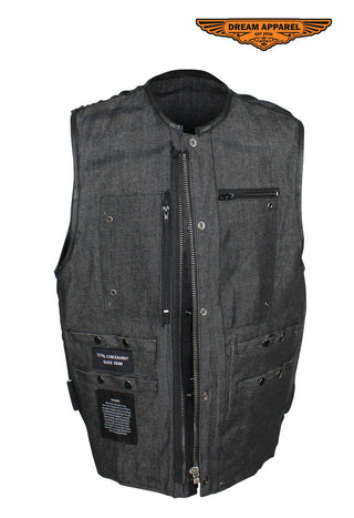 Men's Black Denim Motorcycle Club Vest