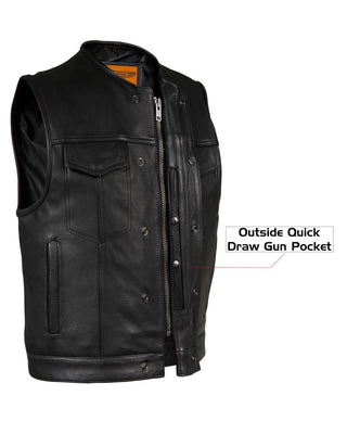 Dream Apparel Low Cut - Mens Leather Motorcycle Club Vest® Conceal Gun Pockets