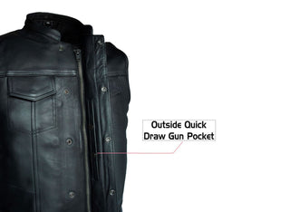 Dream Apparel® Mens Motorcycle CLUB VEST® Side Laces Naked Cowhide Leather, Concealed Gun Pockets
