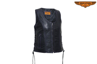 Dream Apparel Women's Naked Black and Purple Motorcycle Leather vest