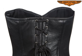 Womens Strapless Lamb Leather Corset With Metal Busks & Grommets