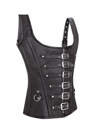 Dream Apparel Leather Ladies Bustier Top Brown