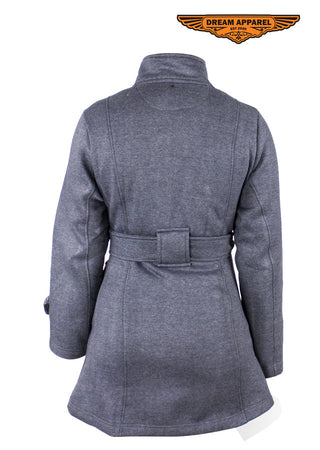 Ladies Dark Grey Button Up Coat W/ Belt and Removable Hood